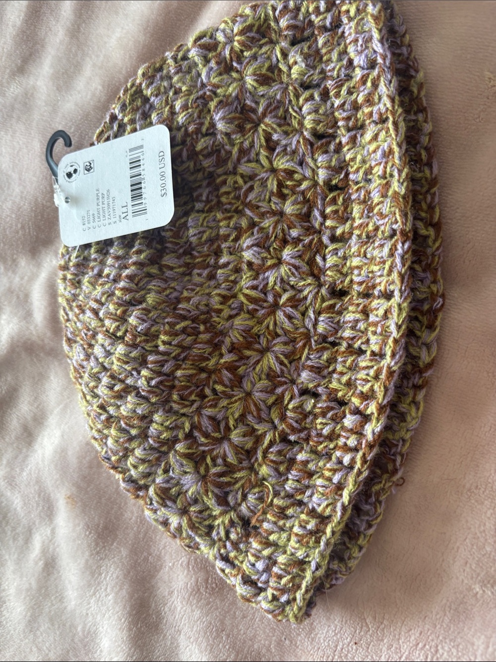 Free People Multicolor Crochet Beanie - Olive, Lavender, Brown